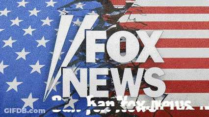 A Fox News Logo With A Broken American Flag Behind It GIF