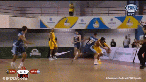 A Fox Sports Live Broadcast Of A Basketball Game Between Bra And Uru GIF