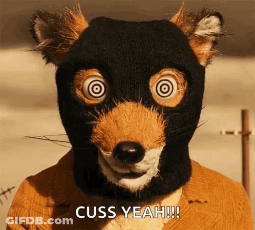 A Fox Wearing A Mask With Hypnotic Eyes Says Cuss Yeah !!! GIF