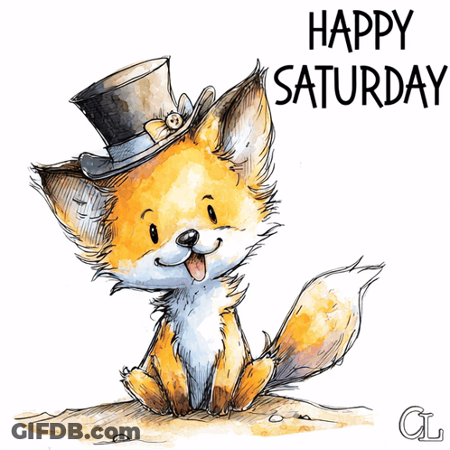 A Fox Wearing A Top Hat With The Words Happy Saturday Written Below It GIF