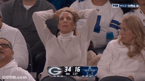 A Fox Wild Card Broadcast Of A Football Game Shows The Green Bay Packers Leading The Cowboys 34-16 GIF
