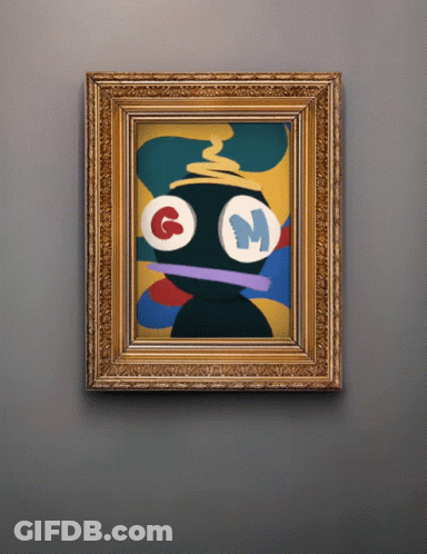 A Framed Painting With A G And M On The Eyes GIF