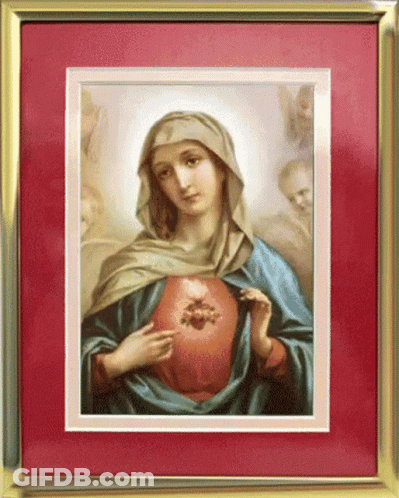 A Framed Picture Of A Woman With A Red Heart GIF