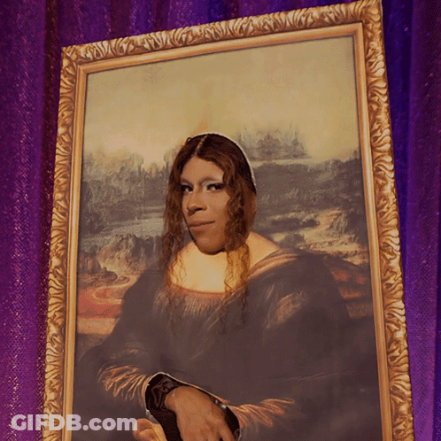 A Framed Portrait Of A Woman With Long Hair GIF