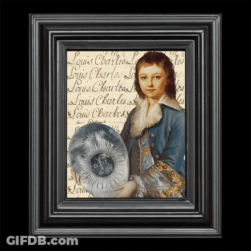 A Framed Portrait Of A Young Boy With The Name Louis Charles GIF