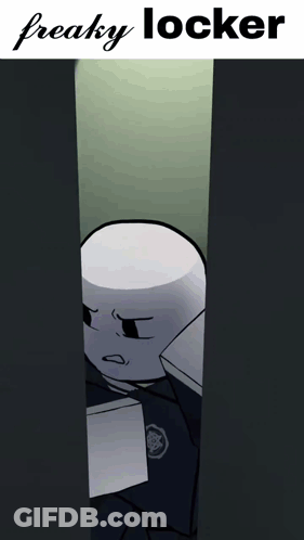 A Freaky Locker Advertisement With A Cartoon Character GIF