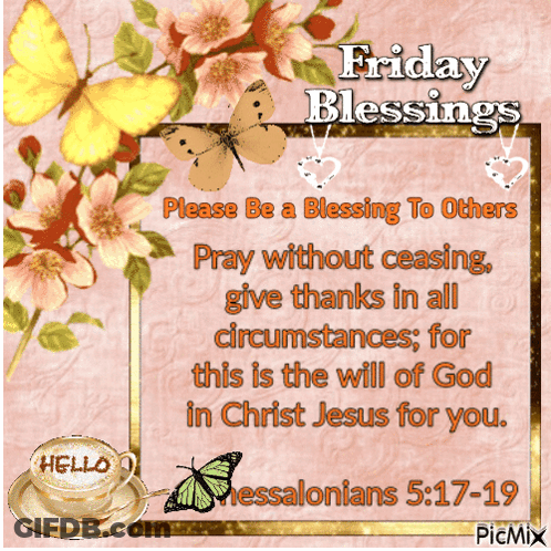 A Friday Blessings Card With A Cup Of Coffee GIF