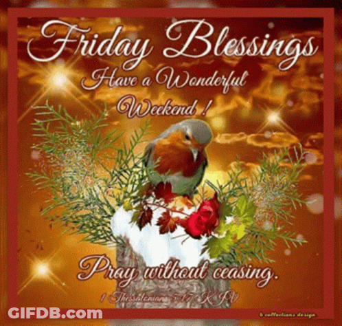 A Friday Blessings Have A Wonderful Weekend Card With A Bird GIF