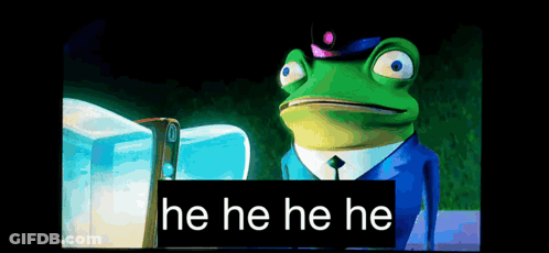 A Frog In A Suit And Tie With The Words He He He He Below Him GIF