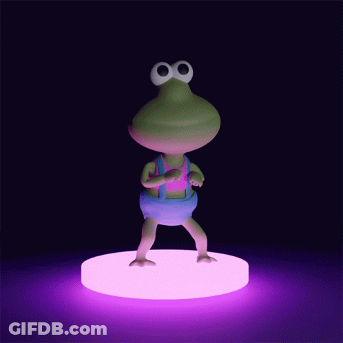 A Frog In Overalls Is Standing On A Pink Circle GIF