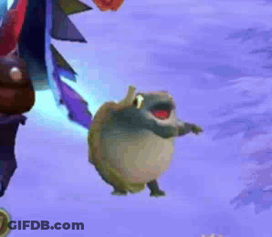 A Frog Is Dancing In A Video Game With A Dragon In The Background GIF
