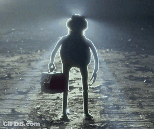 A Frog Is Holding A Briefcase And Standing In The Dark GIF