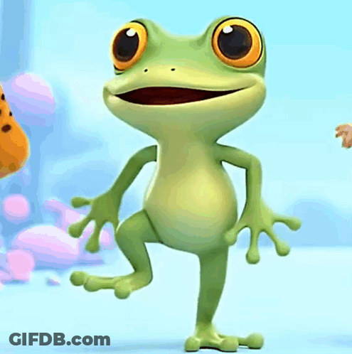A Frog Is Standing On One Leg And Smiling GIF