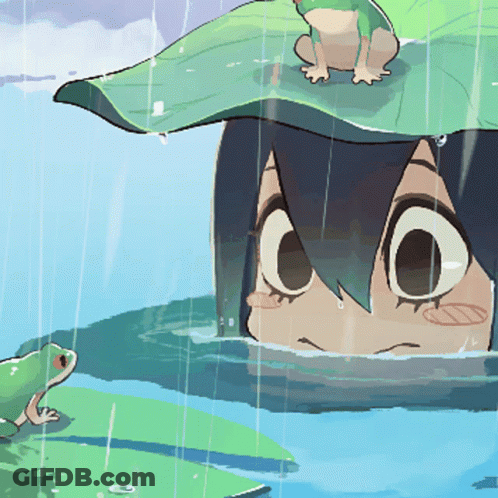 A Frog Sits On A Leaf Over A Girl 'S Head GIF