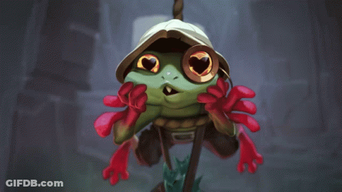 A Frog Wearing A Hat And Red Gloves Has A Heart In Its Eyes GIF