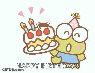 A Frog Wearing A Party Hat Is Holding A Birthday Cake GIF
