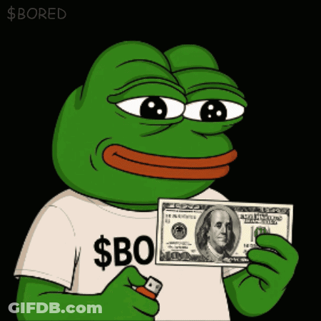 A Frog Wearing A Shirt That Says $ Bo Holding A Dollar Bill GIF
