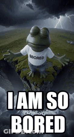 A Frog Wearing A Shirt That Says $ Bored Is Sitting On A Rock GIF