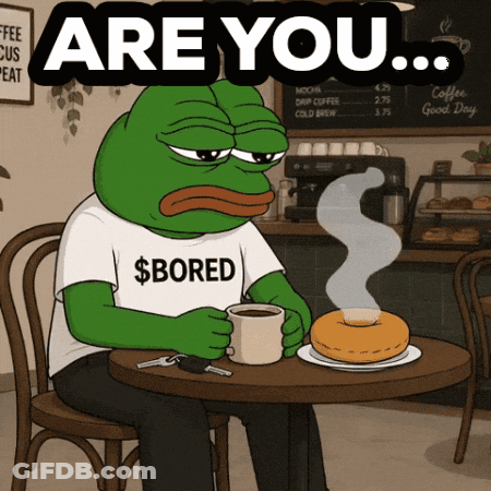 A Frog Wearing A Shirt That Says $ Bored Sits At A Table GIF