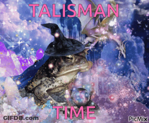 A Frog Wearing A Witch Hat Is Holding A Crystal Ball And Says Talisman Time GIF