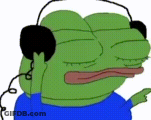 A Frog Wearing Headphones And A Blue Shirt Is Making A Funny Face . GIF