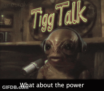 A Frog Wearing Headphones Is Standing In Front Of A Sign That Says Tigger Talk GIF