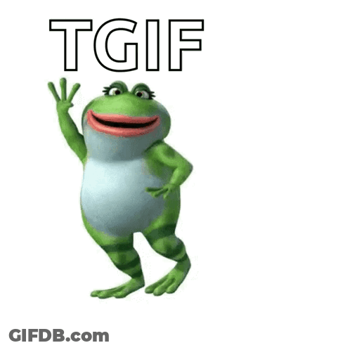 A Frog With A Big Smile And The Word Tgif Below It GIF