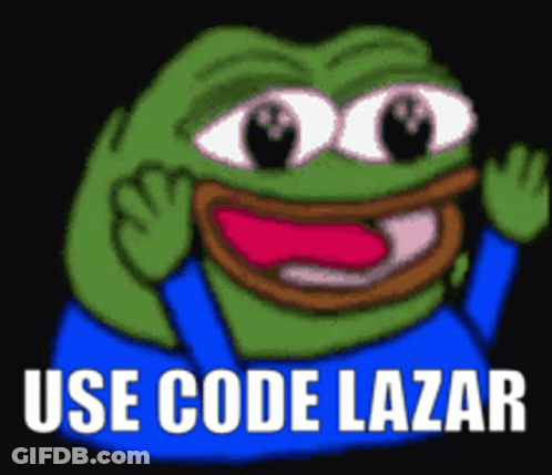 A Frog With A Blue Shirt And The Words Use Code Lazar GIF