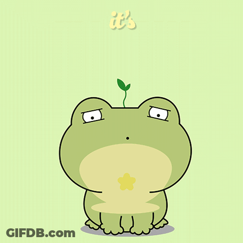 A Frog With A Flower In Its Mouth And The Words It 'S Monday Again Below It GIF