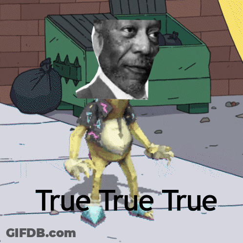 A Frog With A Picture Of A Man On Its Head And The Words True True True Below It GIF