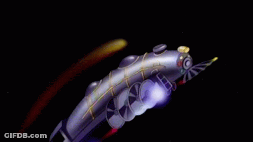 A Full Moon Behind A Cartoon Train With The Letter C On It GIF