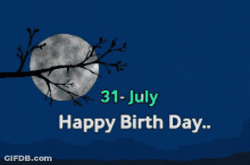 A Full Moon Behind A Tree Branch With The Words Happy Birth Day GIF