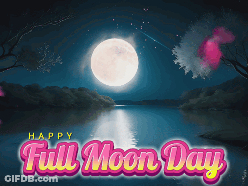 A Full Moon Day Greeting Card With A River In The Background GIF