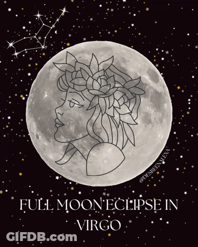 A Full Moon Eclipse In Virgo With A Woman 'S Face On The Moon GIF