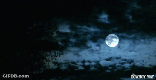 A Full Moon In A Cloudy Sky With The Cowboy Way Written On The Bottom GIF