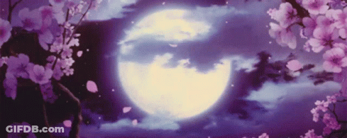A Full Moon In A Purple Sky With Cherry Blossoms In The Foreground . GIF