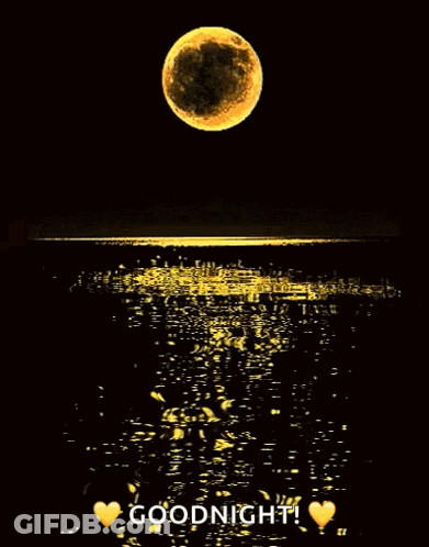 A Full Moon Over The Ocean With The Words Goodnight Written Below It GIF