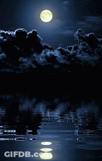 A Full Moon Shines Brightly Over A Body Of Water GIF