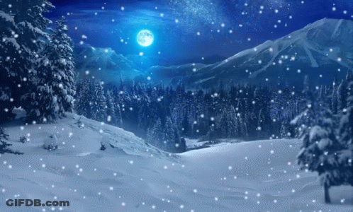 A Full Moon Shines Brightly Over A Snowy Forest GIF