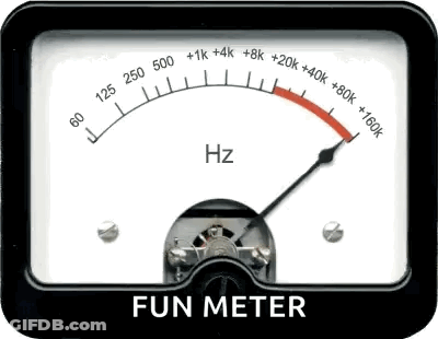 A Fun Meter Is Shown With A Red Arrow Pointing To The Number 60 GIF