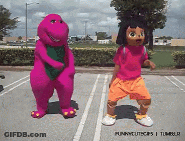 A Funny Cute Gif Of Barney And Dora Dancing Together GIF