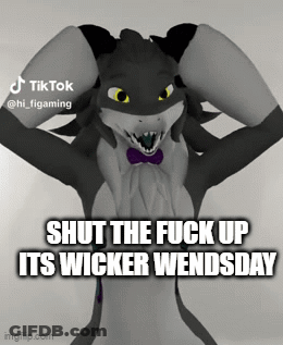 A Furry Character With A Purple Bow Tie Says Shut The Fuck Up Its Wicker Wendsday GIF