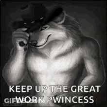 A Furry Wolf Wearing A Cowboy Hat And Sunglasses Is Holding A Cigarette . GIF