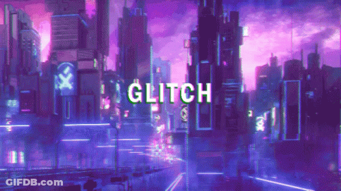 A Futuristic City With The Word Glitch In The Foreground GIF