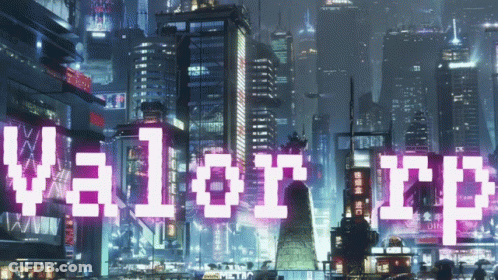 A Futuristic City With The Word Valorry Displayed On The Buildings GIF