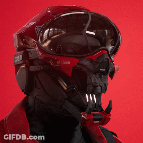 A Futuristic Helmet With Horns And An Eye On It Says Dr. Ghost GIF