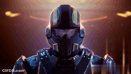 A Futuristic Soldier Wearing A Helmet And Goggles GIF