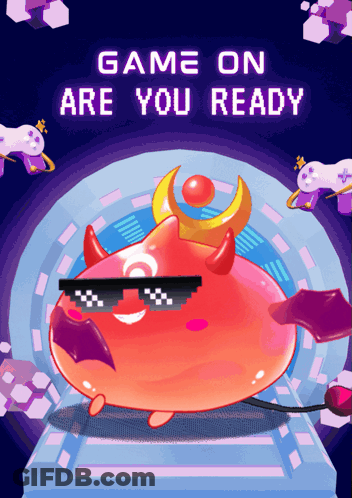 A Game On Are You Ready Poster With A Devil Wearing Sunglasses And Horns GIF