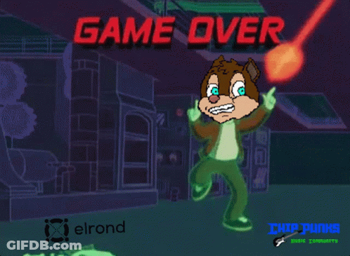 A Game Over Screen With A Chipmunk In The Background GIF