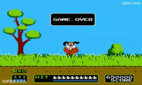 A Game Over Screen With A Dog And Trees GIF